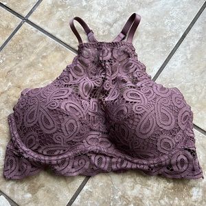 pink by VS dark purple/brown lace bralette crop cami size large